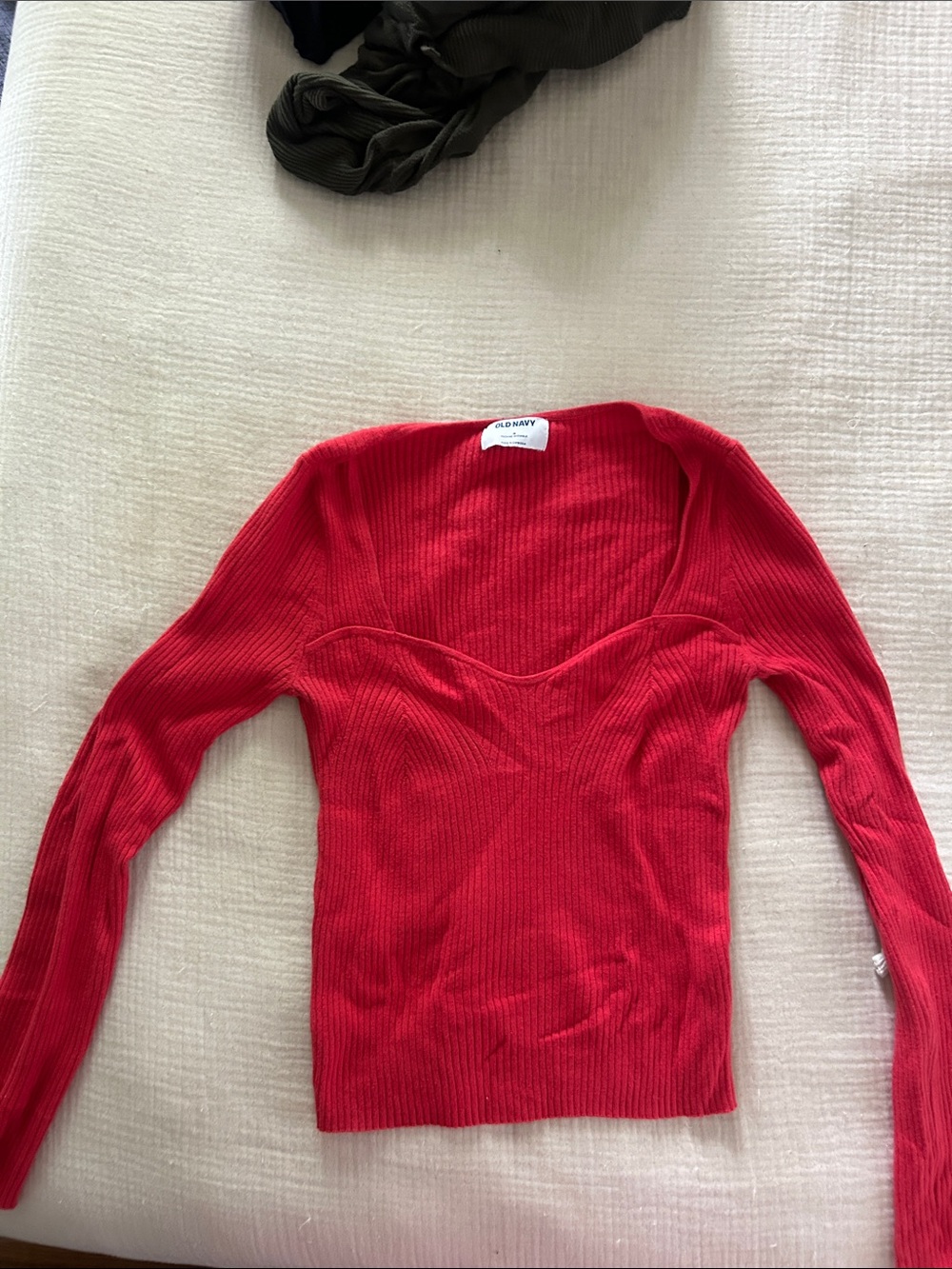Old Navy Red Ribbed Sweetheart Sweater Top